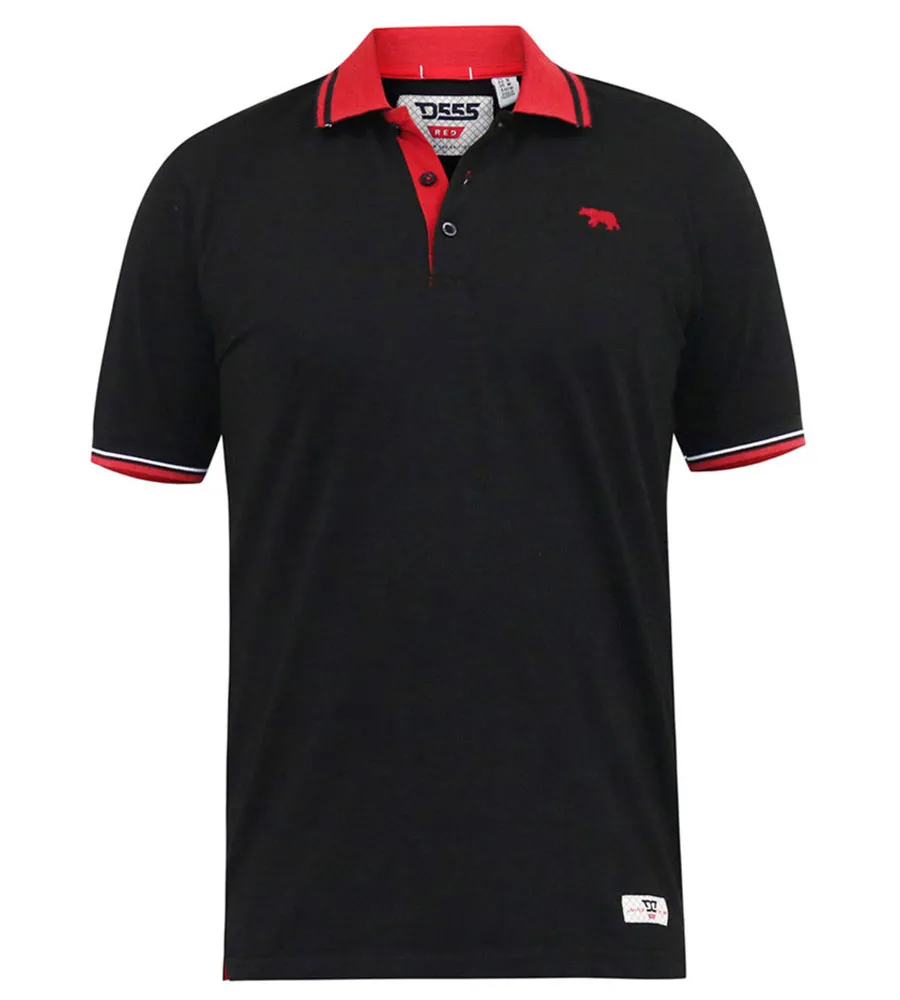 Black Pique Polo Shirt With Cuff and Collar Tipping Detail (CHESTER)